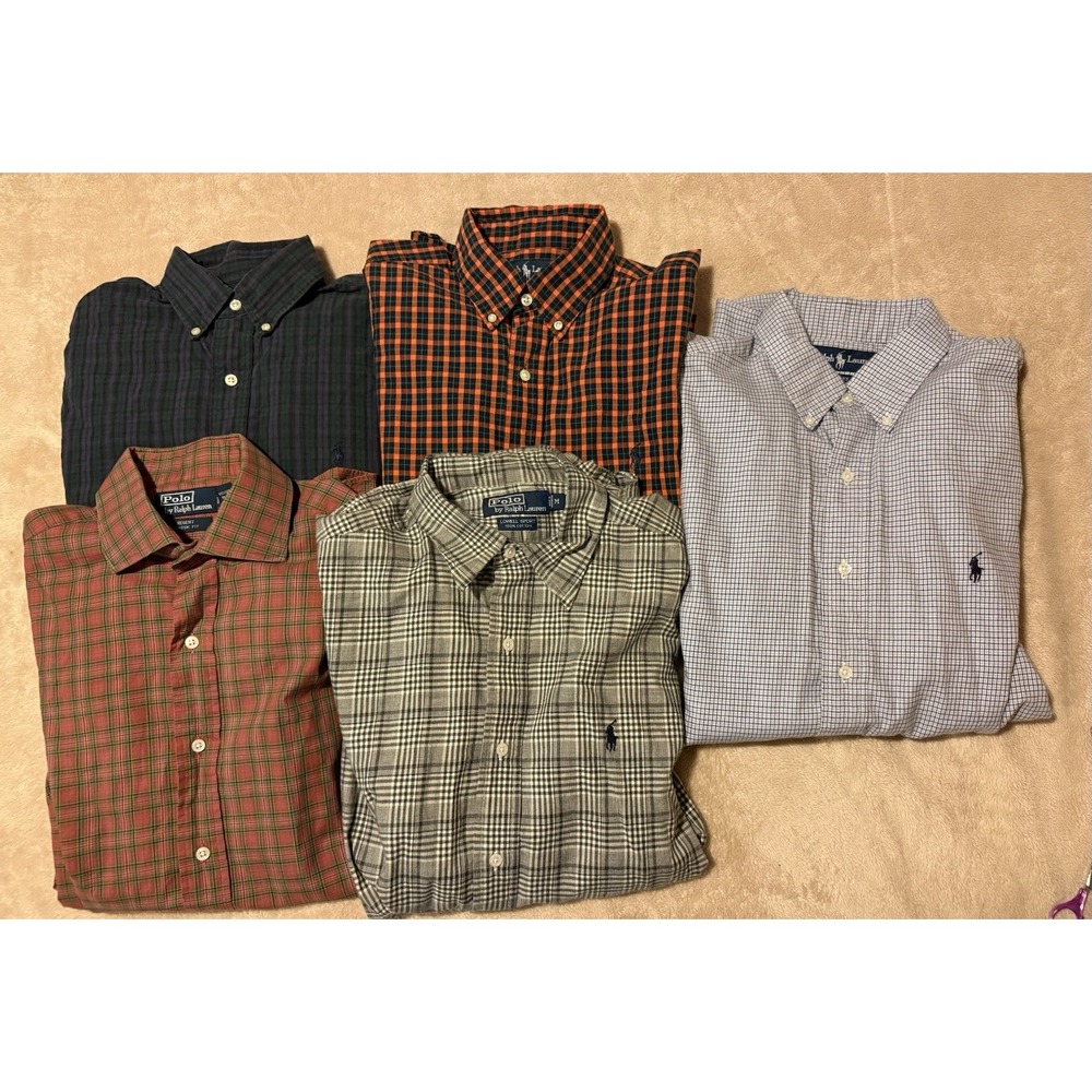 Lot of 5 Polo Ralph Lauren Button Down Shirts Men's Medium Plaid Cotton Pony